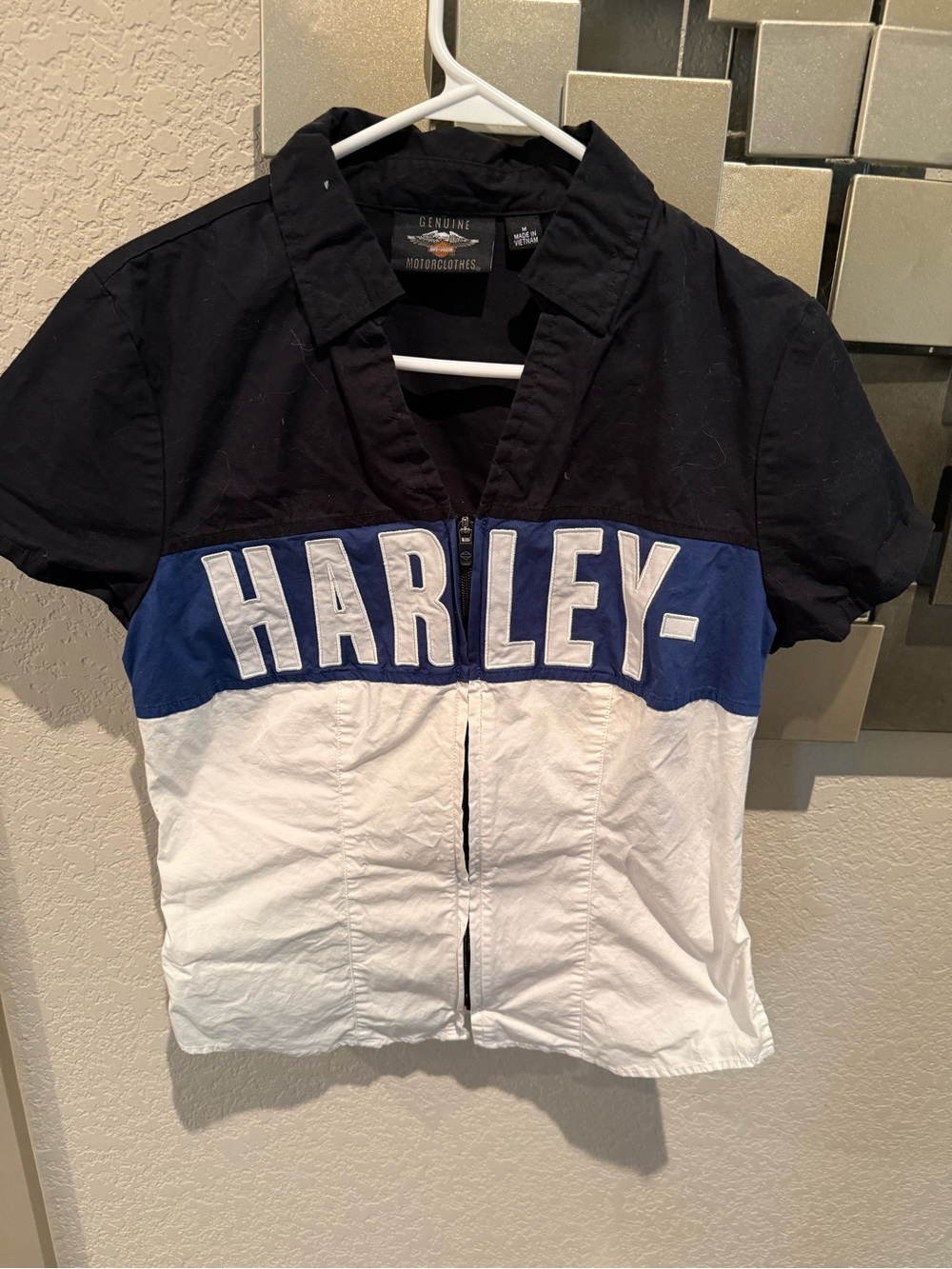 Harley-Davidson Black Zip Front Shirt with White Accent